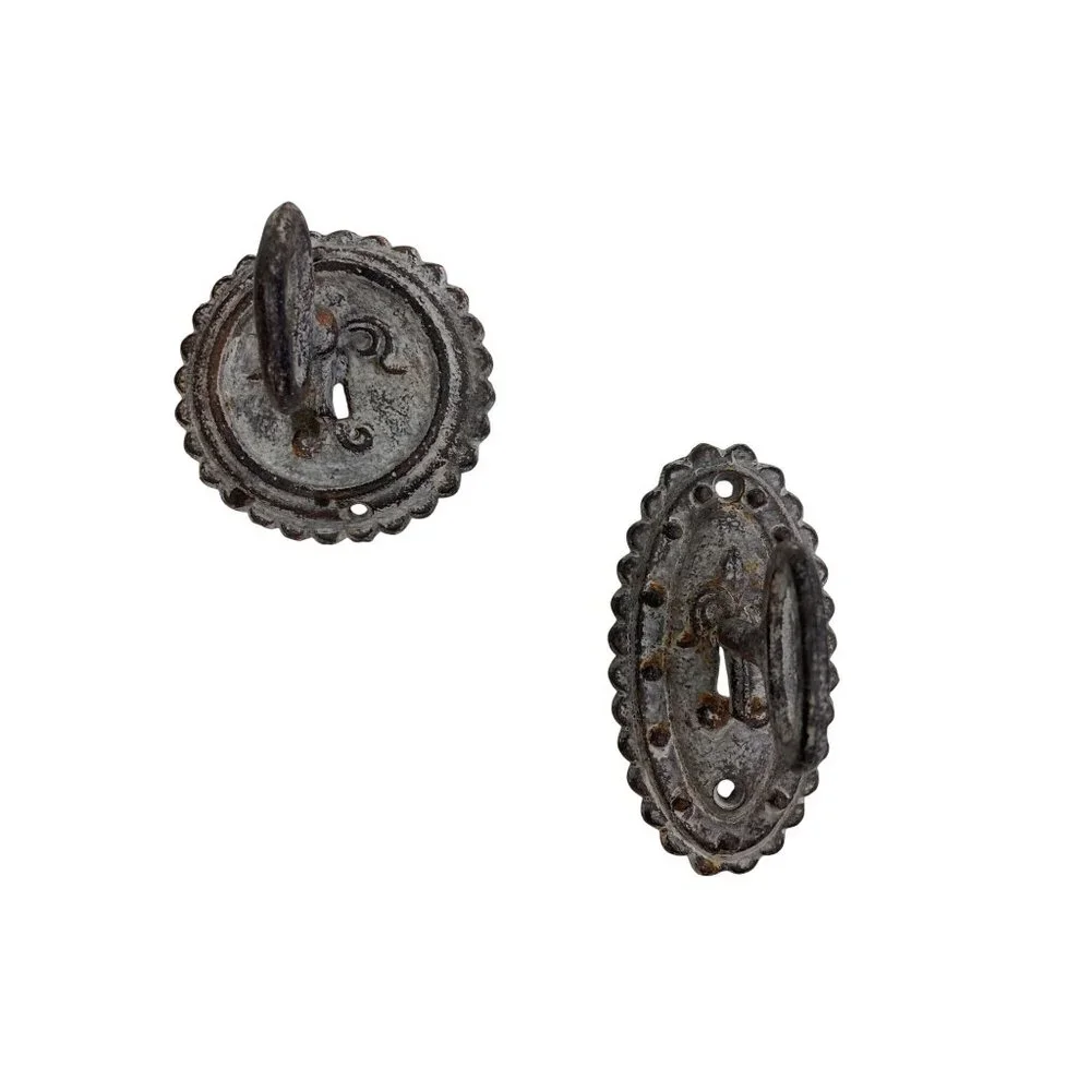 Antique Cast Iron Door Keyhole & Keys Escutcheon Plates Wall Coat Towel Hooks